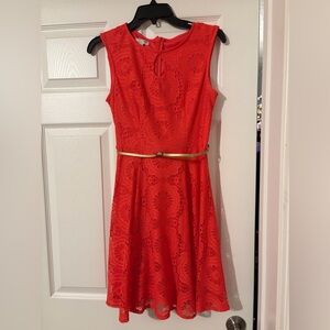 London Style Coral Dress with Gold Belt